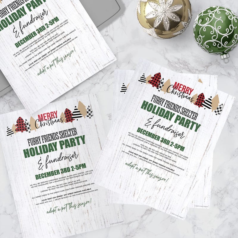 Canopy Street Patterned Trees Merry Christmas Letterhead / 50 Sheets Plaid Winter Holiday Design / 8.5"" x 11"" Rustic Modern Farmhouse Buffalo Check Paper - Image 5